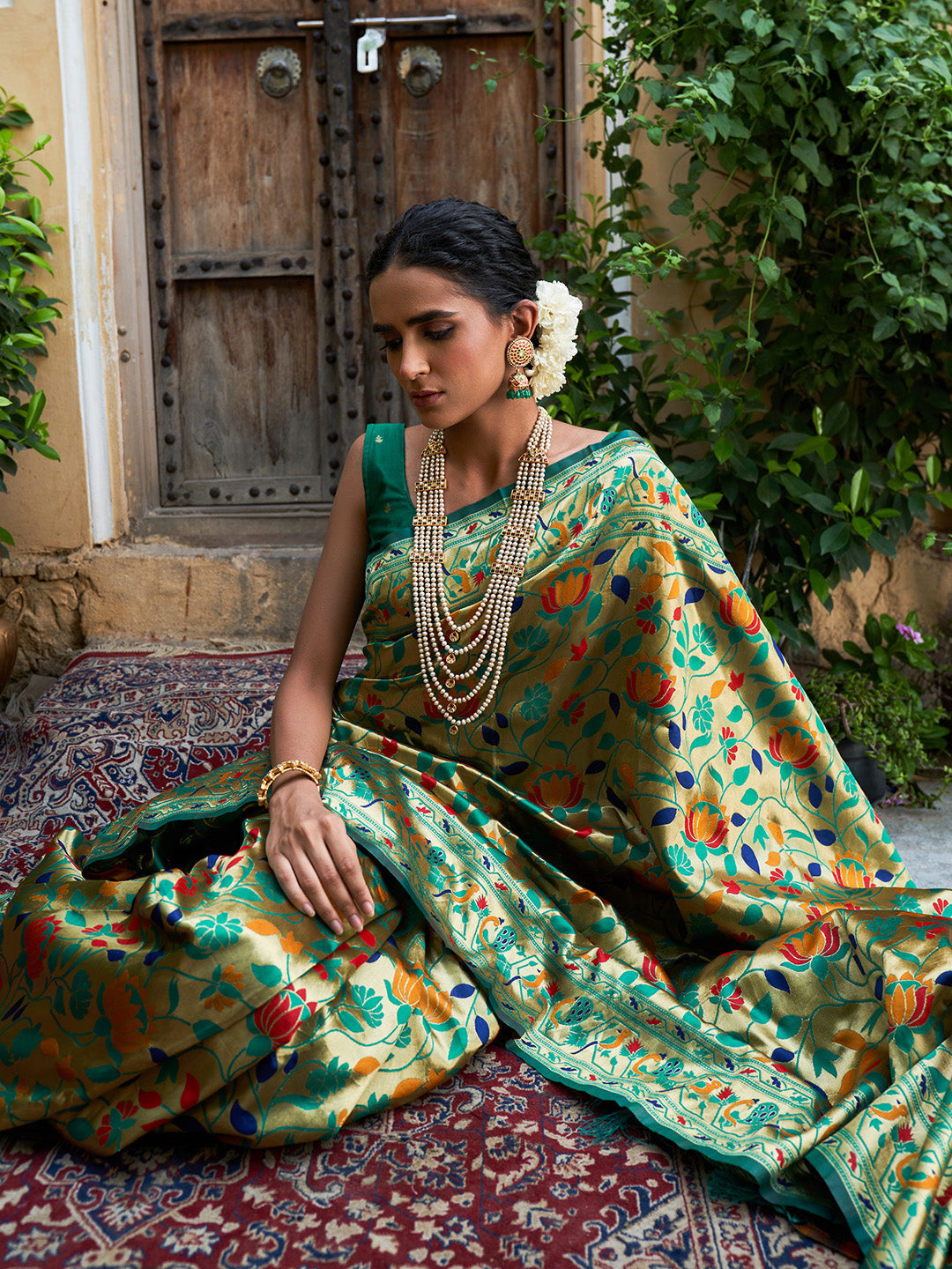 Janasya Green Paithani Silk Woven Bagh Design Paithani Silk Saree