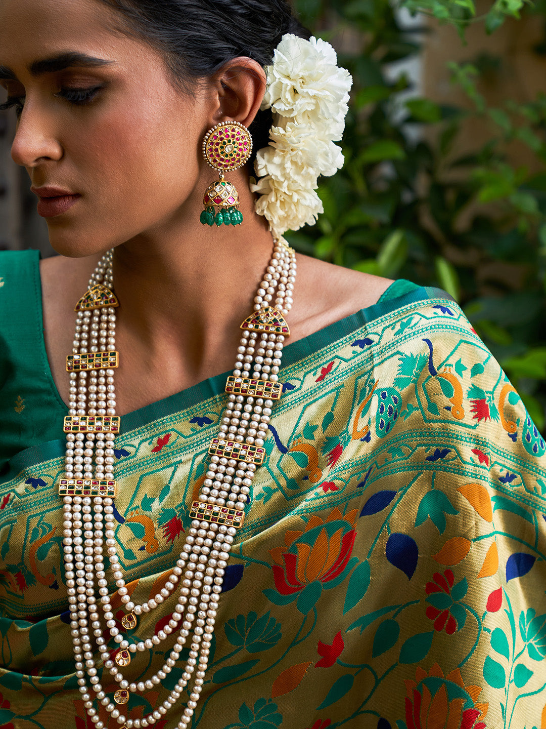 Janasya Green Paithani Silk Woven Bagh Design Paithani Silk Saree