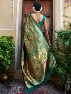 Janasya Green Paithani Silk Woven Bagh Design Paithani Silk Saree