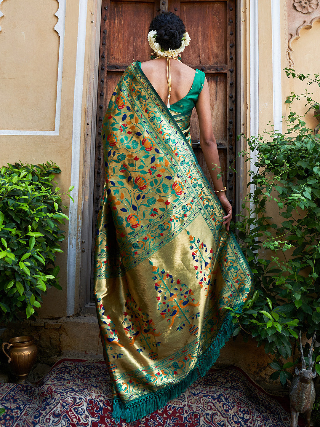 Janasya Green Paithani Silk Woven Bagh Design Paithani Silk Saree