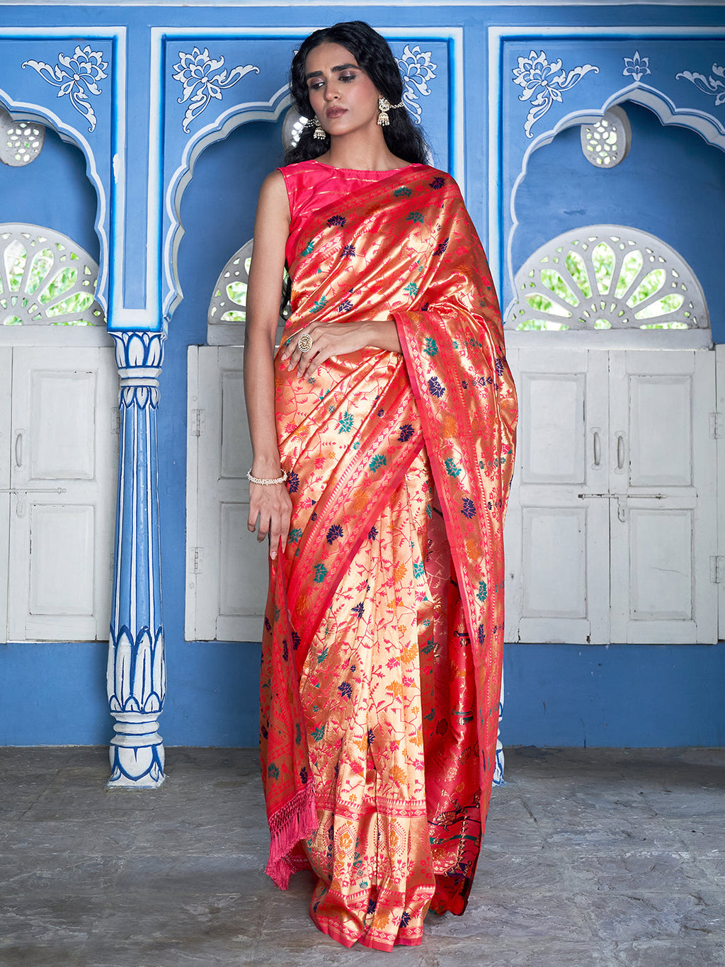 Janasya Pink Paithani Silk Woven Ethnic Motifs Paithani Silk Saree - Distacart