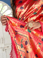 Janasya Pink Paithani Silk Woven Ethnic Motifs Paithani Silk Saree - Distacart