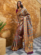 Janasya Wine Paithani Silk Woven Bagh Design Paithani Silk Saree - Distacart