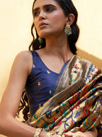 Janasya Golden Paithani Silk Woven Floral Design Paithani Silk Saree