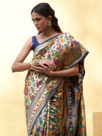 Janasya Golden Paithani Silk Woven Floral Design Paithani Silk Saree