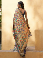 Janasya Golden Paithani Silk Woven Floral Design Paithani Silk Saree