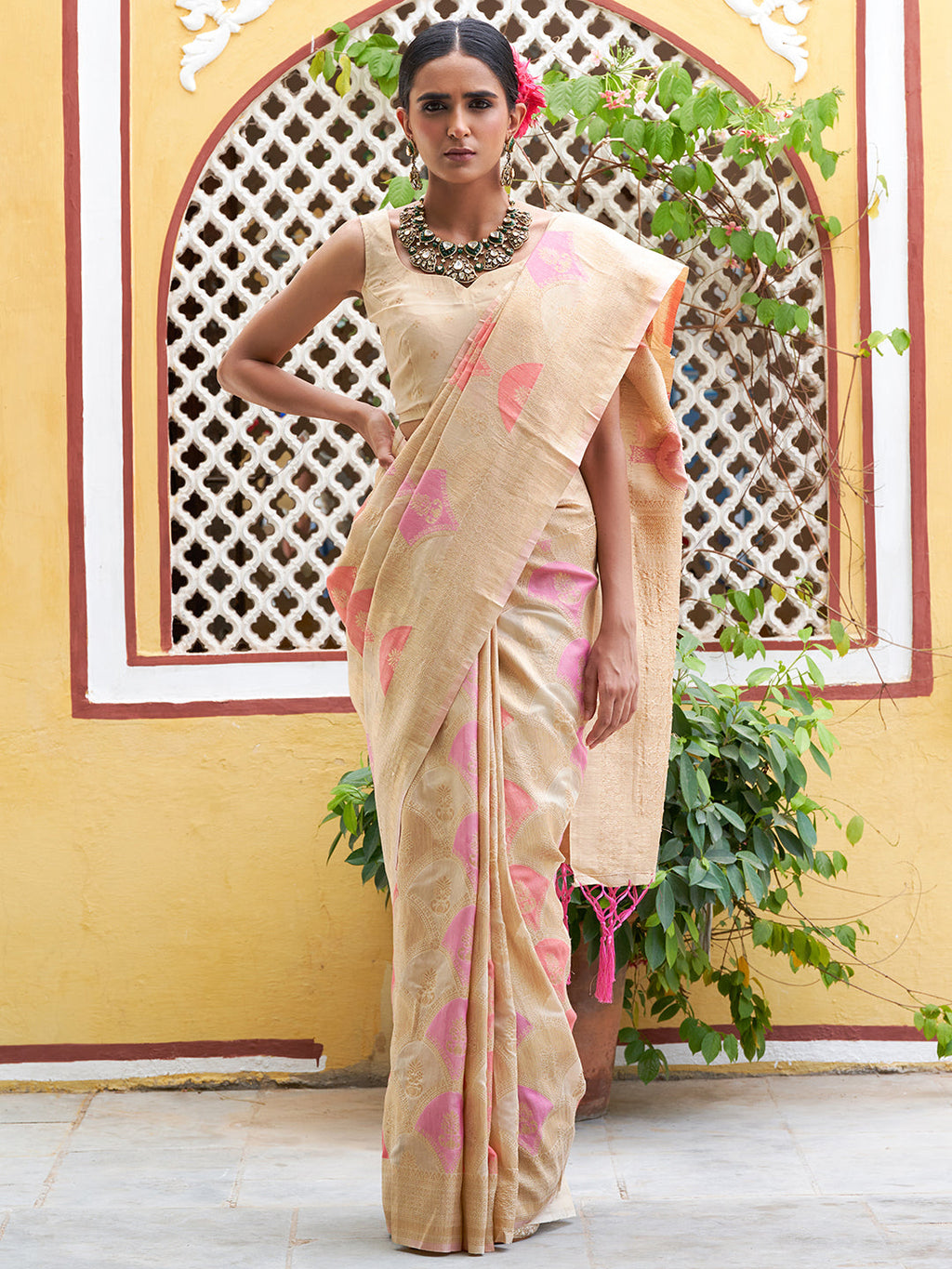 Janasya Cream Chanderi Silk Ethnic Motifs Woven Design Saree - Distacart