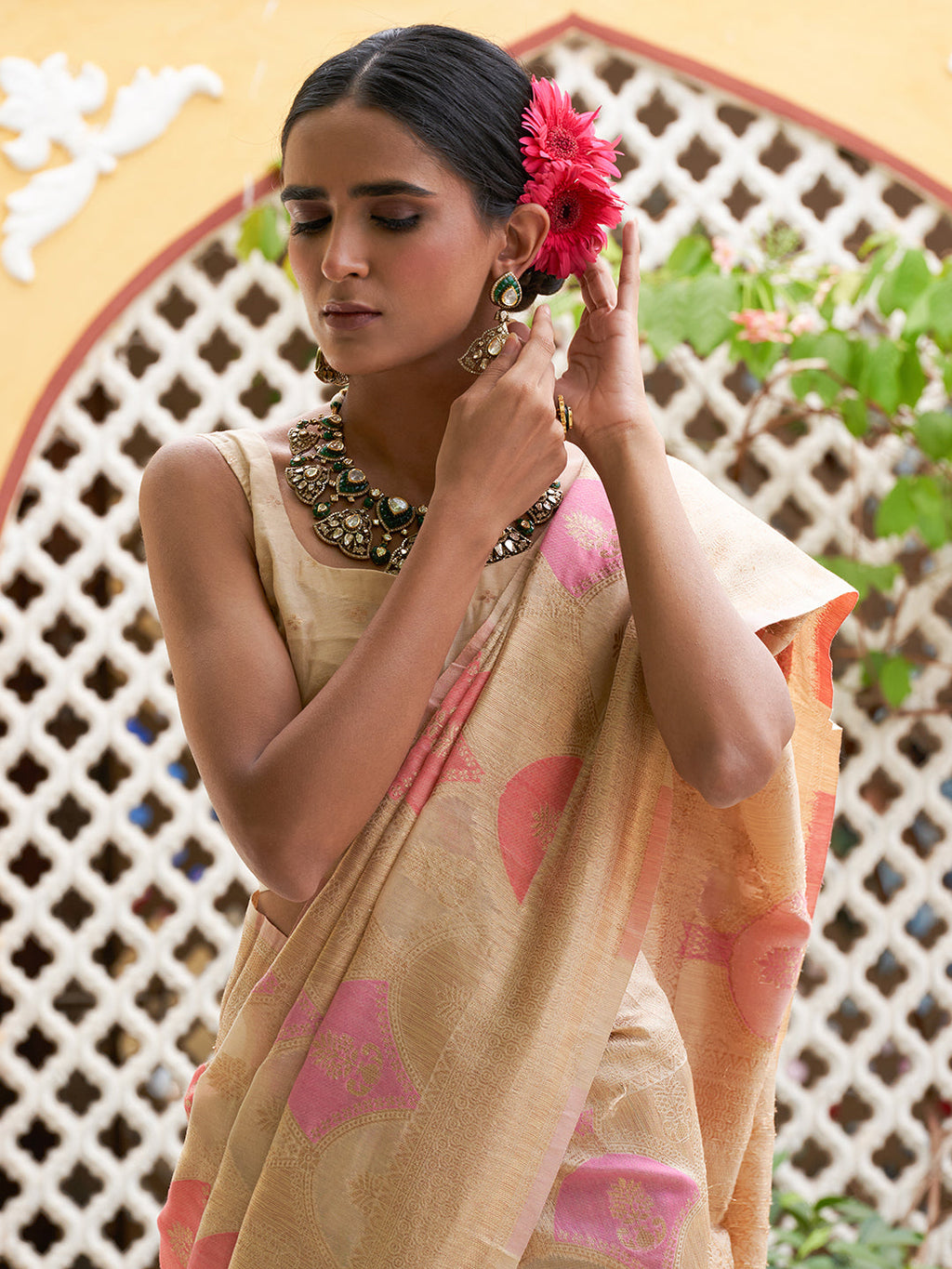 Janasya Cream Chanderi Silk Ethnic Motifs Woven Design Saree - Distacart