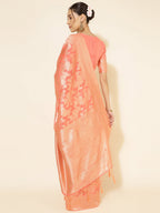 Janasya Peach Chanderi Silk Floral Woven Design Saree - Distacart