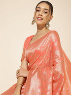 Janasya Peach Chanderi Silk Floral Woven Design Saree - Distacart