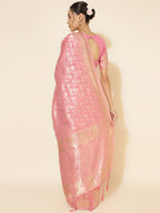 Janasya Light Pink Chanderi Silk Floral Woven Design Saree - Distacart