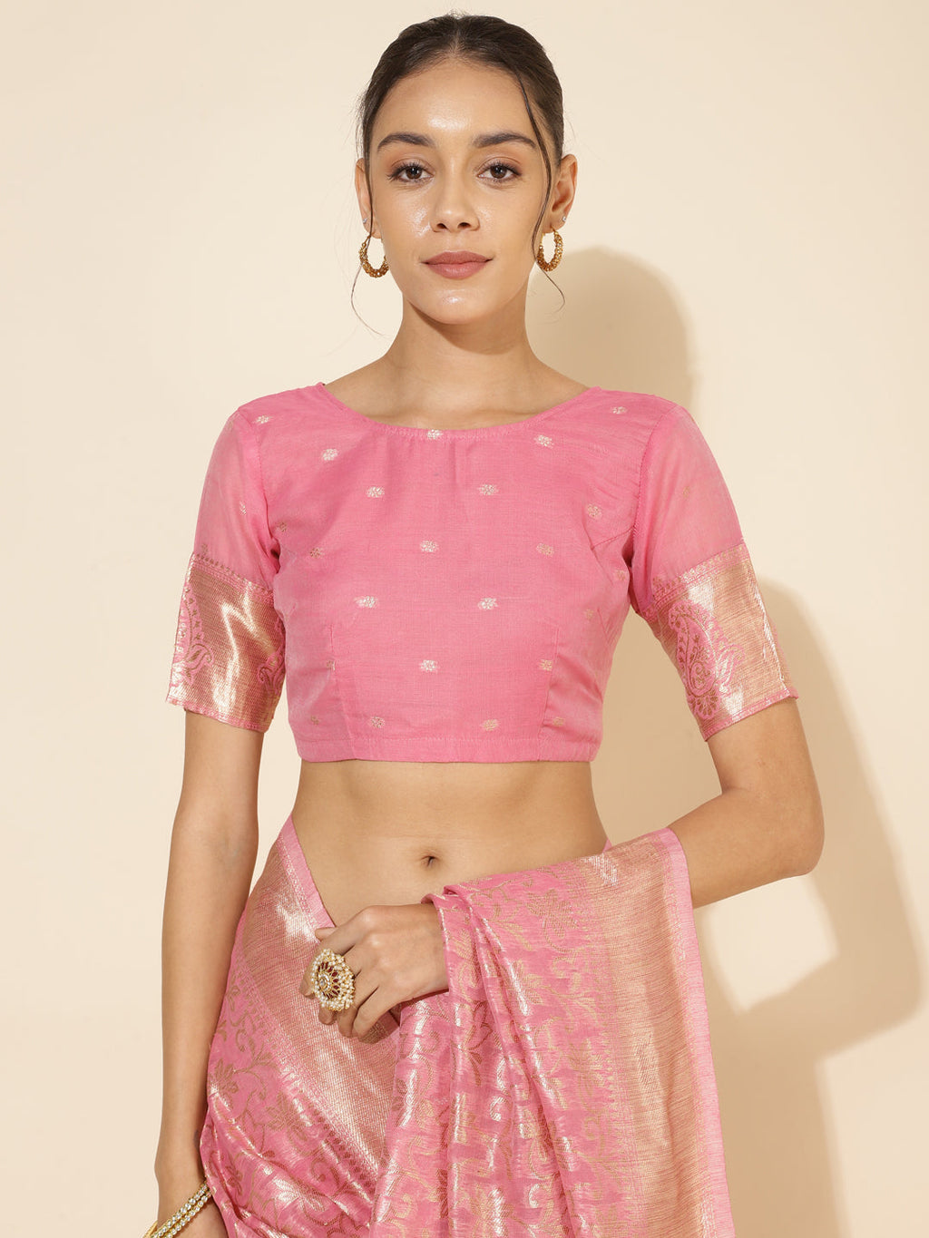 Janasya Light Pink Chanderi Silk Floral Woven Design Saree - Distacart