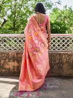 Janasya Light Pink Banarasi Silk Woven Floral Design Banarasi Saree - Distacart