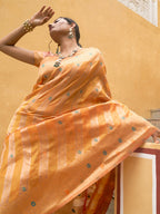 Janasya Yellow Organza Woven Leheriya Kanjeevaram Saree - Distacart