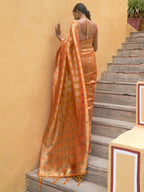 Janasya Yellow Organza Woven Leheriya Kanjeevaram Saree - Distacart