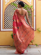 Janasya Pink Organza Woven Leheriya Kanjeevaram Saree - Distacart