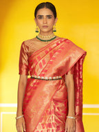 Janasya Pink Organza Woven Geometric Design Kanjeevaram Saree - Distacart