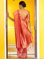 Janasya Pink Organza Woven Geometric Design Kanjeevaram Saree - Distacart