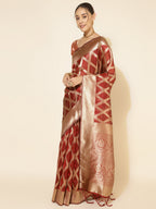 Janasya Maroon Organza Floral Saree - Distacart