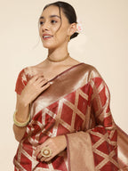 Janasya Maroon Organza Floral Saree - Distacart