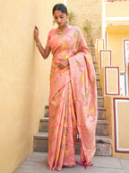 Janasya Light Pink Chanderi Silk Ethnic Motifs Woven Design Saree