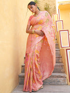 Janasya Light Pink Chanderi Silk Ethnic Motifs Woven Design Saree