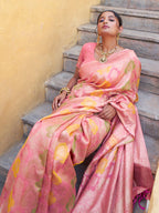 Janasya Light Pink Chanderi Silk Ethnic Motifs Woven Design Saree