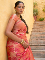 Janasya Pink Organza Woven Ethnic Motifs Kanjeevaram Saree - Distacart