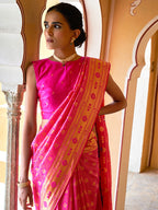 Janasya Fushia Pink Paithani Silk Woven Ethnic Motifs Paithani Silk Saree - Distacart