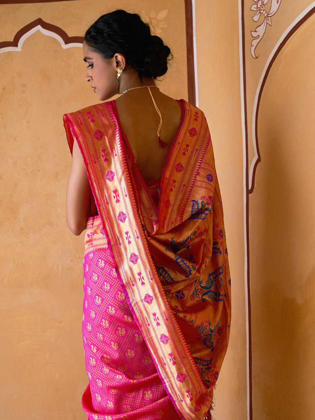 Janasya Fushia Pink Paithani Silk Woven Ethnic Motifs Paithani Silk Saree - Distacart