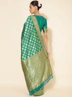 Janasya Rama Green Banarasi Silk Ethnic Motifs Woven Design Saree - Distacart