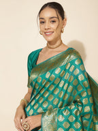 Janasya Rama Green Banarasi Silk Ethnic Motifs Woven Design Saree - Distacart