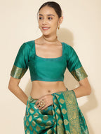 Janasya Rama Green Banarasi Silk Ethnic Motifs Woven Design Saree - Distacart