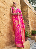 Janasya Rani Pink Banarasi Silk Ethnic Motifs Woven Design Saree