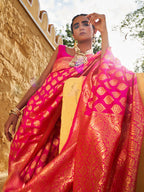 Janasya Rani Pink Banarasi Silk Ethnic Motifs Woven Design Saree