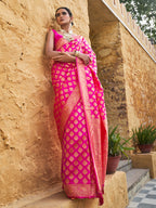 Janasya Rani Pink Banarasi Silk Ethnic Motifs Woven Design Saree