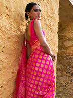 Janasya Rani Pink Banarasi Silk Ethnic Motifs Woven Design Saree