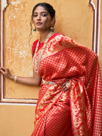 Janasya Red Paithani Silk Woven Ethnic Motifs Paithani Silk Saree - Distacart