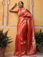 Janasya Red Paithani Silk Woven Ethnic Motifs Paithani Silk Saree - Distacart
