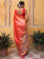 Janasya Red Paithani Silk Woven Ethnic Motifs Paithani Silk Saree - Distacart