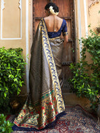 Janasya Navy Blue Paithani Silk Woven Ethnic Motifs Paithani Silk Saree - Distacart
