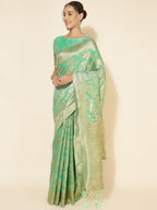 Janasya Green Chanderi Silk Floral Woven Design Saree