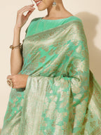 Janasya Green Chanderi Silk Floral Woven Design Saree