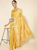 Janasya Yellow Chanderi Silk Floral Woven Design Saree