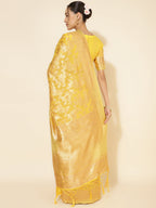 Janasya Yellow Chanderi Silk Floral Woven Design Saree
