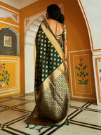 Janasya Dark Green Organza Woven Ethnic Motifs Kanjeevaram Saree - Distacart
