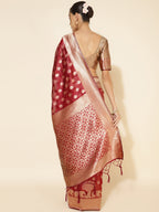 Janasya Maroon Organza Woven Ethnic Motifs Kanjeevaram Saree - Distacart
