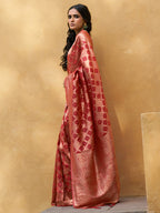 Janasya Red Organza Woven Ethnic Motifs Kanjeevaram Saree - Distacart