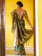 Janasya Dark Green Organza Woven Ethnic Motifs Kanjeevaram Saree - Distacart