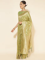 Janasya Light Green Chanderi Silk Floral Woven Design Saree - Distacart